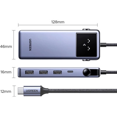 Концентратор Ugreen USB-C 7-in-1 3xUSB + 1xUSB-C + HDMI + RJ45 + PD 100W CM888 gray (45155) Винница - изображение 3