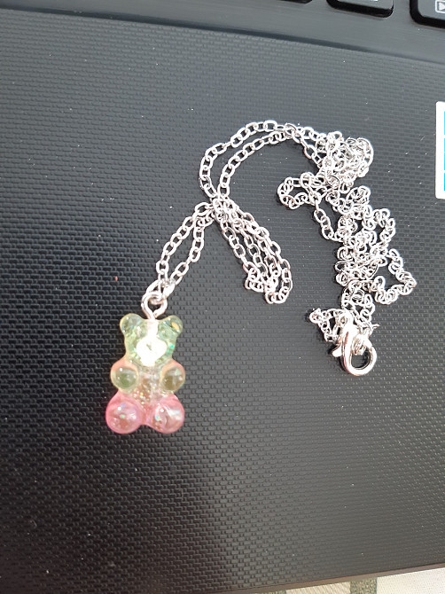 Підвіска ведмедик, рожевий + жовтий - довжина 50см, смола, цинковий сплав Київ - фото 1