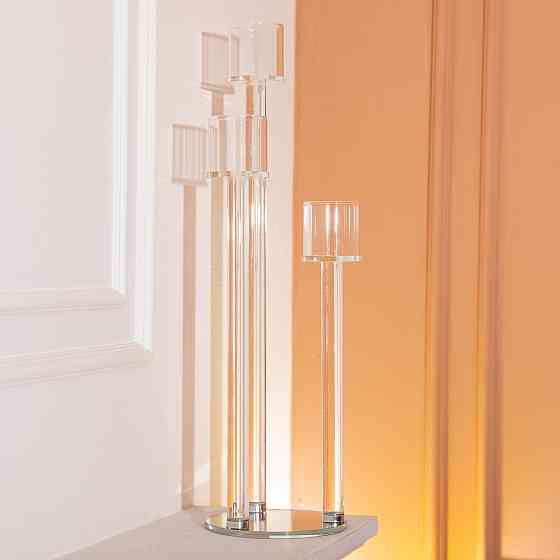 Yiwu Підсвічник скляний на 3 свічки 16×57 см підсвічник декоративний прозорий на ніжці HP-4-15 Киев