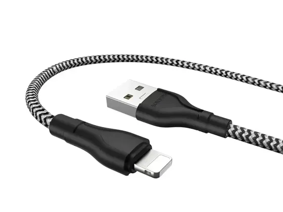 Кабель USB - Lightning Borofone 1м 2.4А швидка зарядка для iPhone iPad нейлоновий шнур із захисним чіпом Одеса
