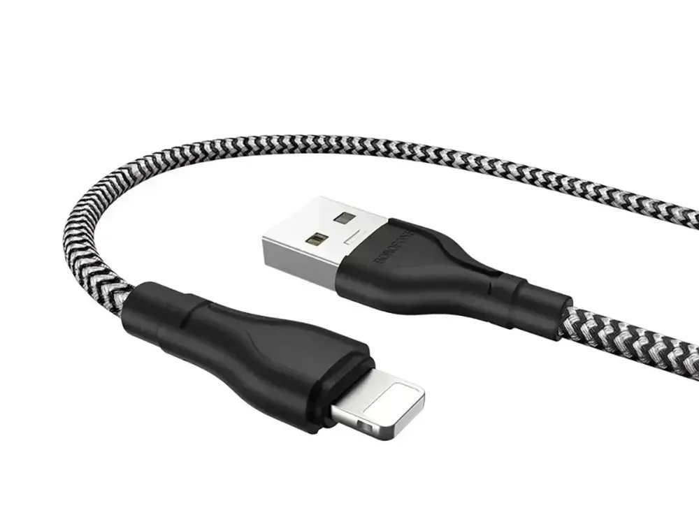 Кабель USB - Lightning Borofone 1м 2.4А швидка зарядка для iPhone iPad нейлоновий шнур із захисним чіпом Одеса - фото 3