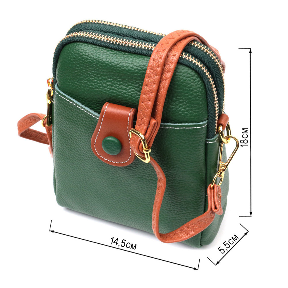 Небольшая сумка трапеция для женщин из натуральной кожи Vintage 22268 Зеленая Киев - изображение 3