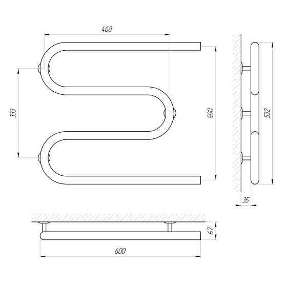 Полотенцесушитель Laris Змеевик 32 РС3 600Х500 1'' Киев