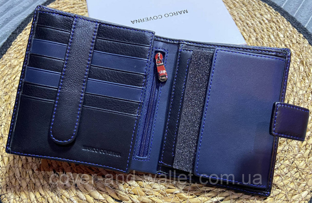 Стильный мужской кожаный кошелек вертикального типа черно-синего цвета Marco Coverna 1005A Киев - изображение 1
