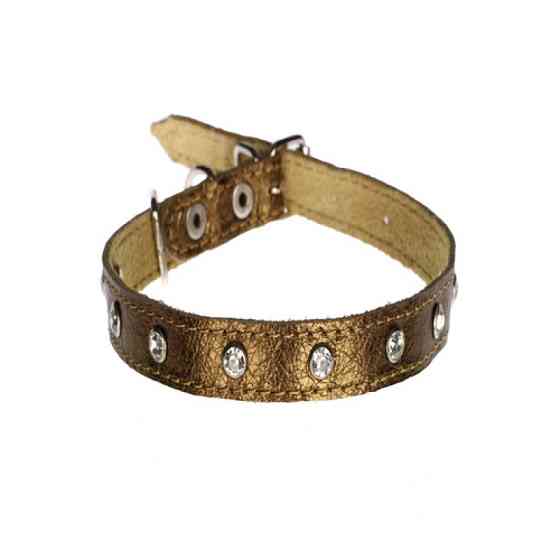 Нашийник 1241 12мм "Перламутр" шкіряний подвійний прикрашений стразами Золотий Вінниця