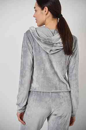 Женский велюровий костюм на змейке с капюшоном Серый L Харьков