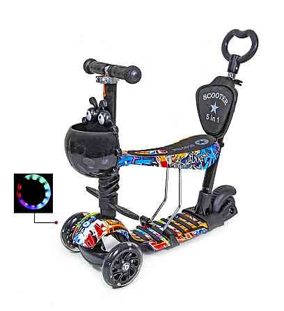 Детский самокат 5в1 с сиденьем и родительской ручкой Scooter, с рисунком "Граффити" Одесса
