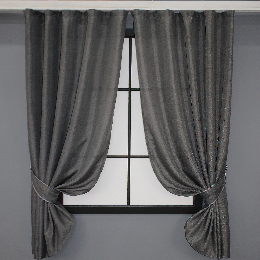 Комплект коротких штор VR-Textil Лен Мешковина № 1140ш 130х170 см 2 шт Графитовый (35-0035) Киев - изображение 1