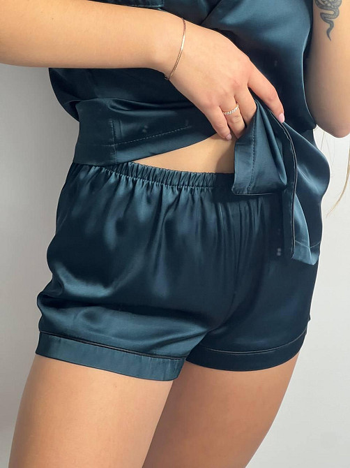 Коплект жіночій шовковий сорочка з шортами Смарагд ч/к S Харків - фото 2