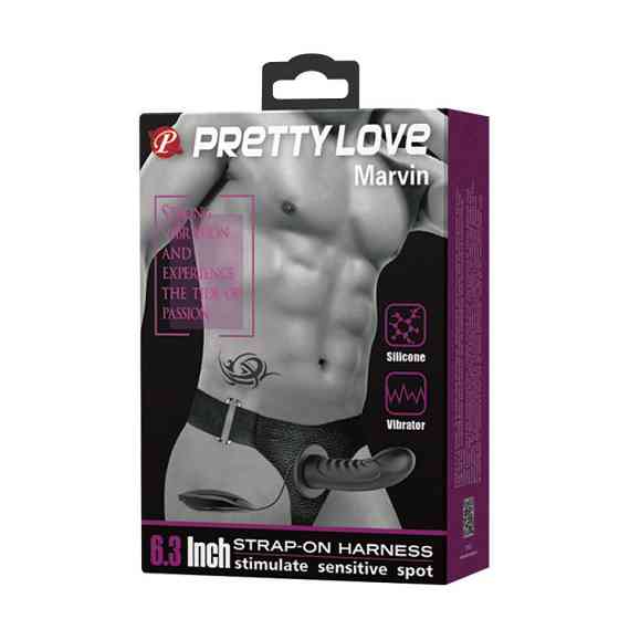Страпон - Pretty Love Marvin Vibrating StrapOn Harness Black, 16.2 см Sex Aura Київ