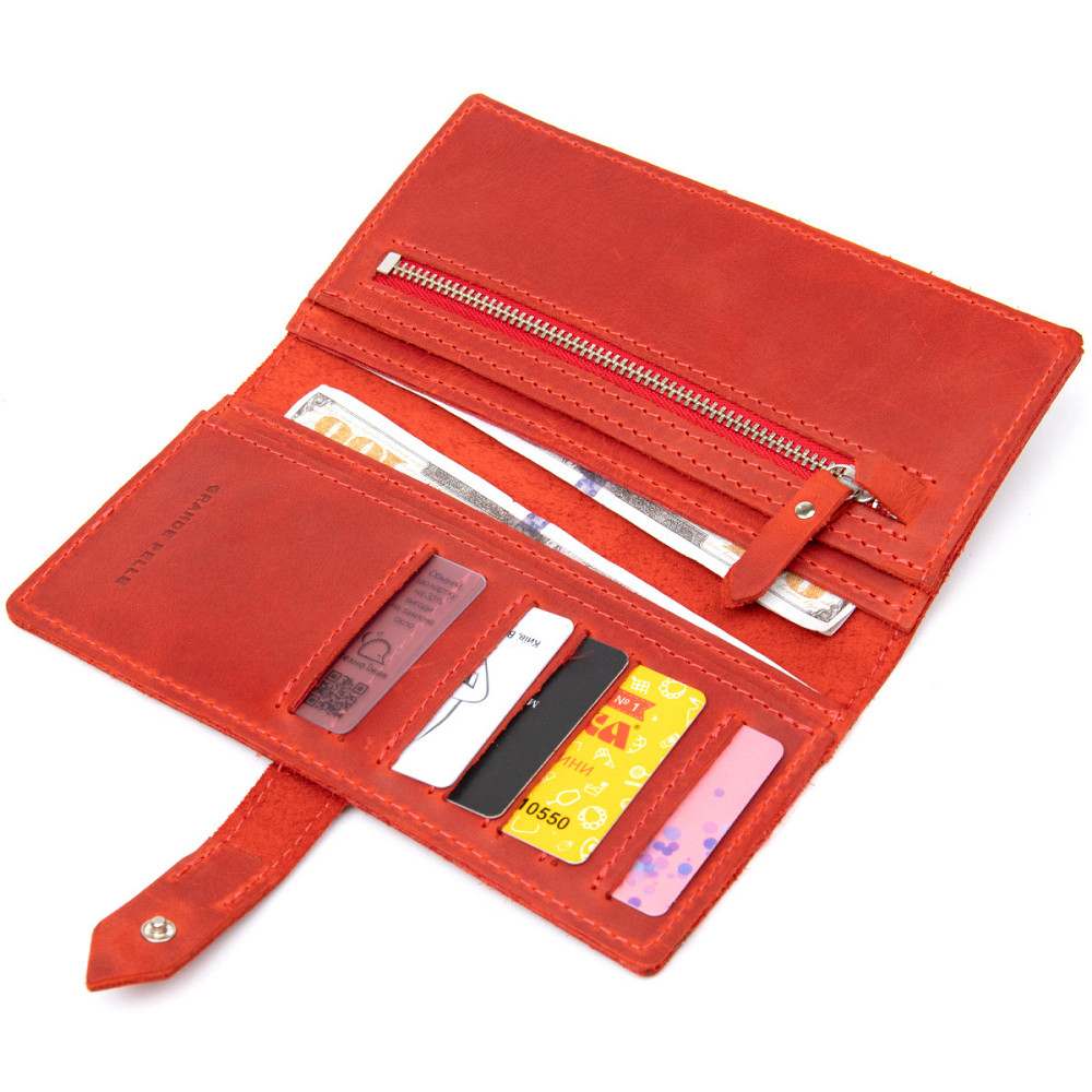 Шкіряне вінтажне жіноче портмоне GRANDE PELLE 11470 Червоний Київ - фото 6