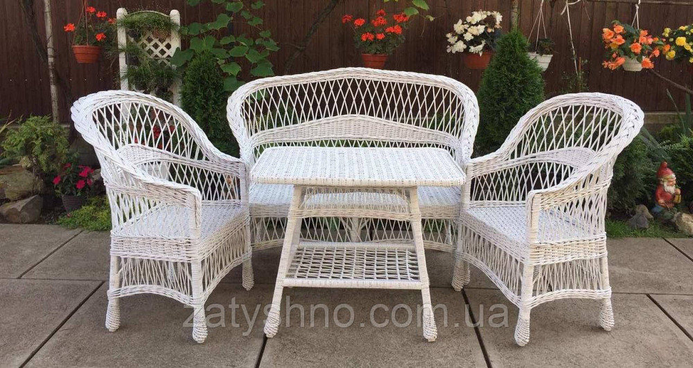Меблі з лози біла| Комплект плетеної з лози з диваном| Київ - фото 4