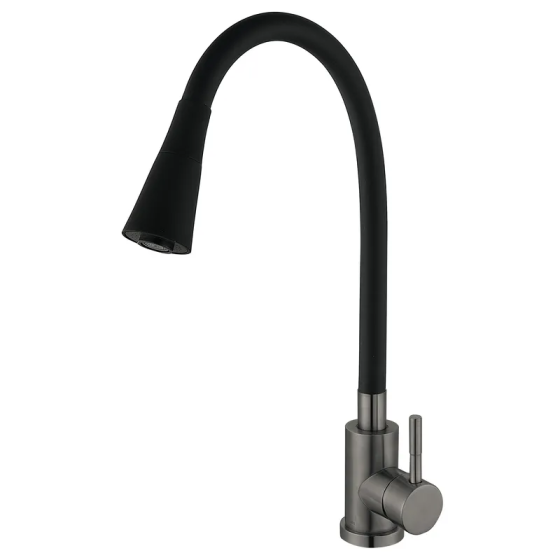 Кухонный смеситель Mixxus SEO-011-T из нержавеющей стали SUS304, графитовый корпус с черным силиконовым изливом (MI8434) Харьков