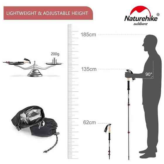 Трекинговые палки Naturehike NH20DS003, 135 см, черный/красный, 2 шт. Ровно