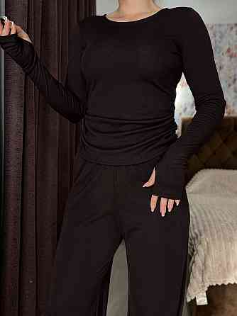Женский теплый базовый костюм двойка: лонгслив и штаны джерси на флисе Шоколад, 46/48 Одесса