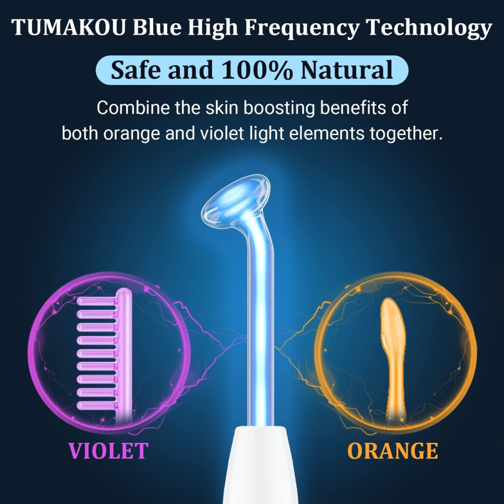 Дарсонваль TUMAKOU Blue HF: Професійний апарат для обличчя та волосся — Масажер високої частоти з 4 насадками (F10) Київ - фото 3