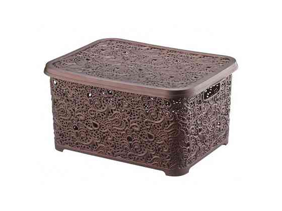 Корзина с крышкой ажурная, Efe plastics 10 л, коричневая Одесса