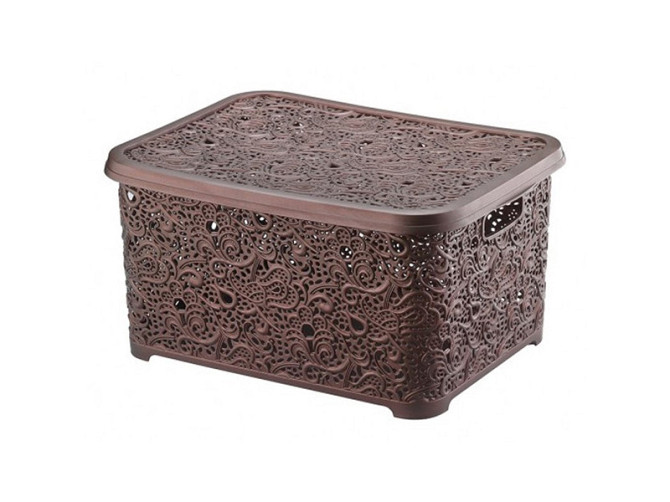 Корзина с крышкой ажурная, Efe plastics 10 л, коричневая Одесса - изображение 1