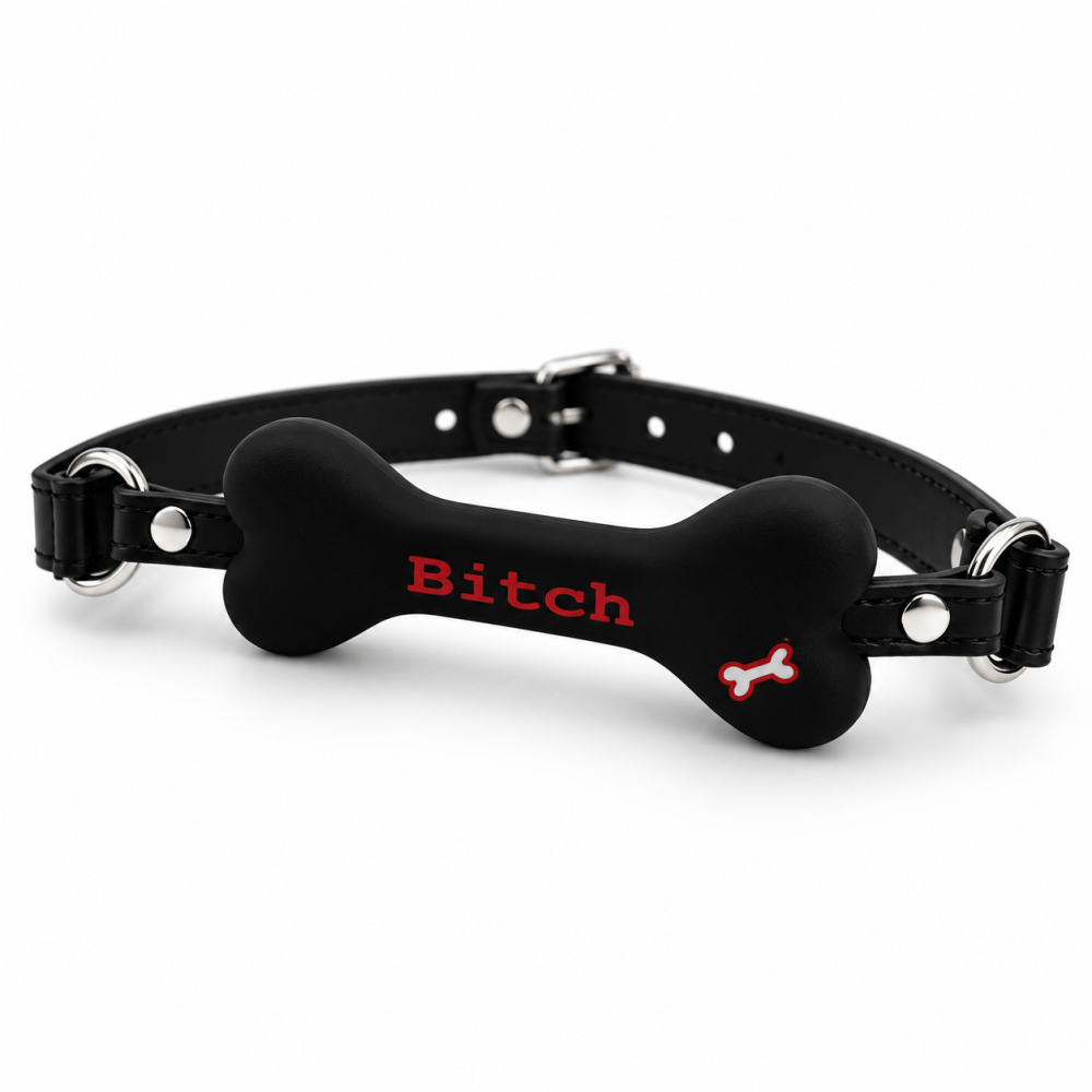 Кляп в виде кости DS Fetish с надписью «Bitch», черный Sex Aura Киев - изображение 1