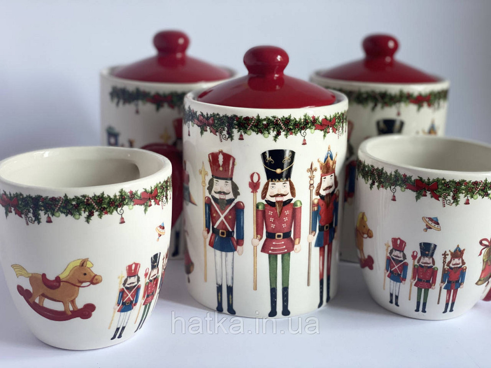 Банку новорічна для солодощів круп чаю керамічна Лускунчик 600мл Київ - фото 3