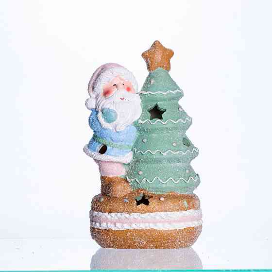 Новогодняя декоративная фигурка с подсветкой 11.5×9×20 см Новогодний декор Санта-Клаус с ёлочкой из фарфора CR-6-9 Киев