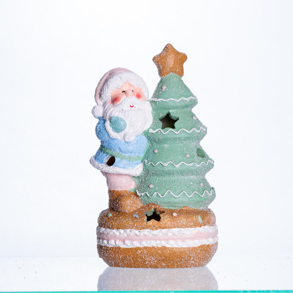 Новогодняя декоративная фигурка с подсветкой 11.5×9×20 см Новогодний декор Санта-Клаус с ёлочкой из фарфора CR-6-9 Киев - изображение 2