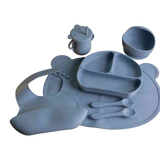 Синій дитячий набір силіконової посуди на 7 предметів Київ