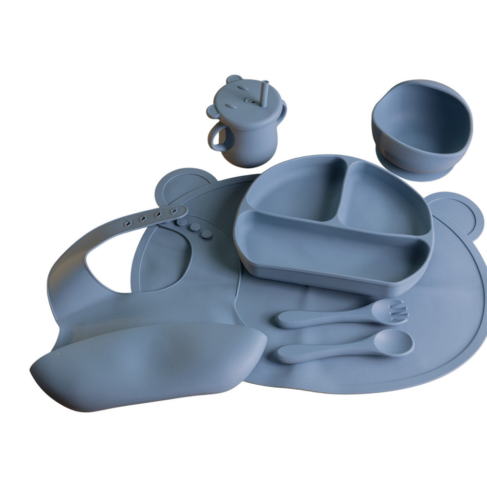 Синій дитячий набір силіконової посуди на 7 предметів Київ - фото 6