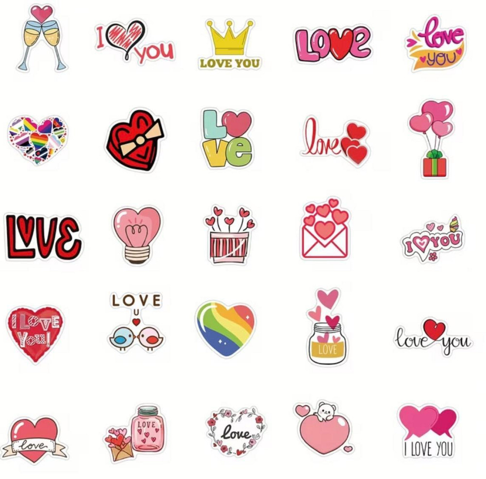 Наклейки Love цветные мультяшные сердца 50 шт виниловые набор Киев - изображение 3