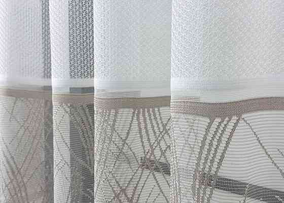 Короткий тюль жакард, висотою 2м, колір білий з капучино 1944т Київ