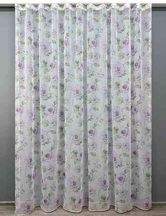 Тюль VR-Textil 1367т Flora Батист Білий з бузковий та салатовим 300х250 см (42-1057) Київ