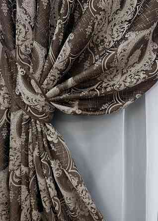 Комплект готових штор VR-Textil Парча № 1773ш Венге з молочним 155х290 см 2 шт (33-0735) Київ