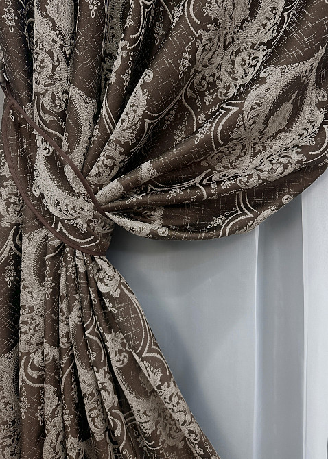 Комплект готовых штор VR-Textil Парча № 1773ш Венге с молочным 155х290 см 2 шт (33-0735) Киев - изображение 5