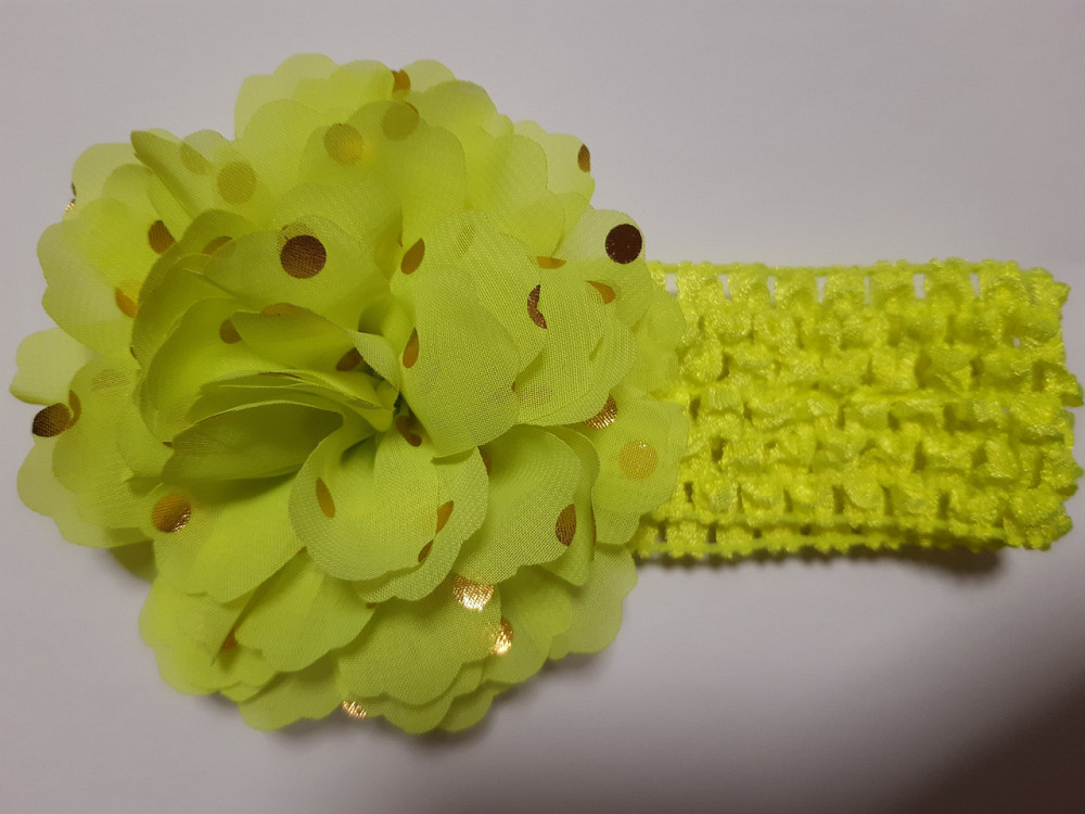 Детская повязка на голову кислотно-салатовая - окружность головы около 40-52см, диаметр цветка 9см Киев - изображение 1