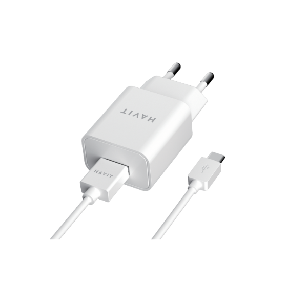 Зарядний пристрій мережевий USB + кабель Type-C 2,0A білий Havit HV-ST113 Житомир - фото 1