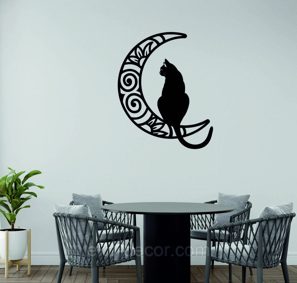 Декоративне настінне Панно «Кіт на Місяці» Декор на стіну 90*73 см, Чорний Київ - фото 5