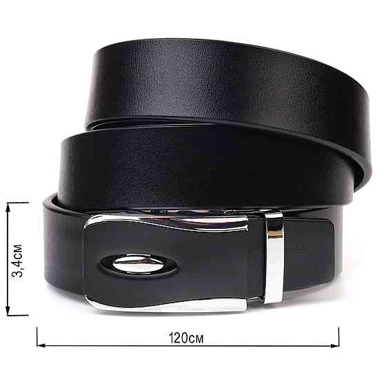 Брючный мужской ремень с пряжкой автомат из натуральной кожи 21465 Vintage Черный Киев