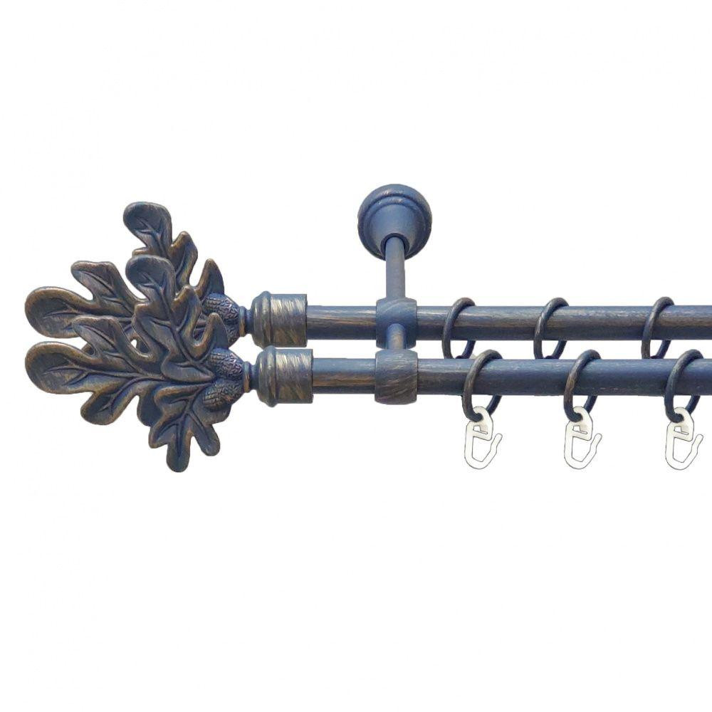 Карниз Orvit Листок Дуба металевий дворядний литий гладка труба кільце металеве Блакить Золота 16\16 мм 300 см (00-00009081) Львів - фото 1