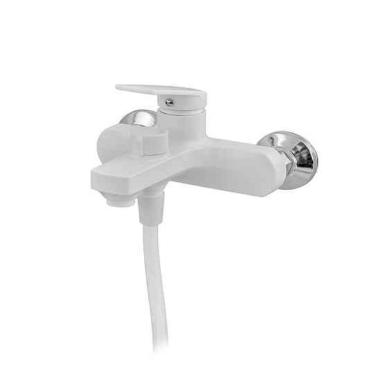 Змішувач для ванни Plamix Lucas-009 EURO SET білий зі шлангом, лійкою та кронштейном (PM0708) Харків