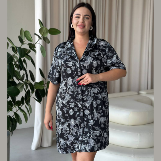 Жіноча шовкова нічна сорочка великих розмірів Ночнушка PLUS SIZE Одяг для дому Сукня для сну з квітами Одеса