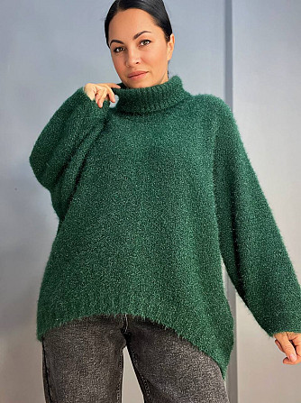 Свитер женский MY FASHION 3267 паутинка оверсайз широкий воротник хомут удлиненный, зеленый, 44-48 Одесса - изображение 9