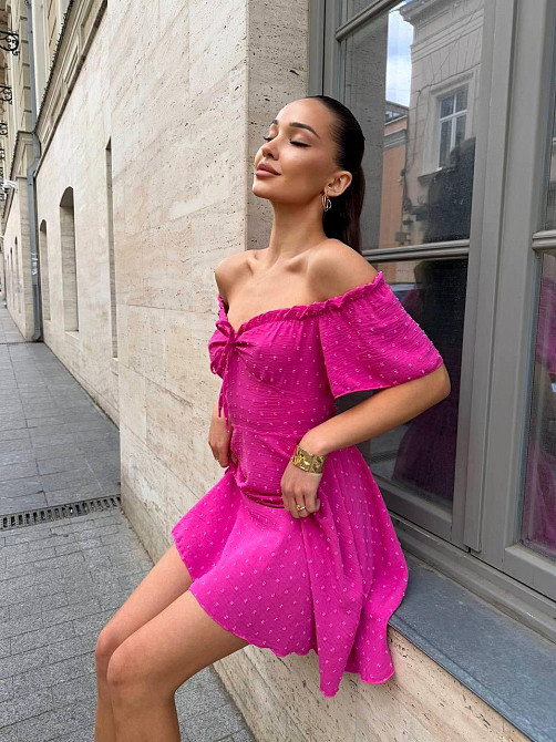 Жіноче стильне романтичне вечірнє плаття — ролекс горошок Малина, 42/44 Одеса - фото 7