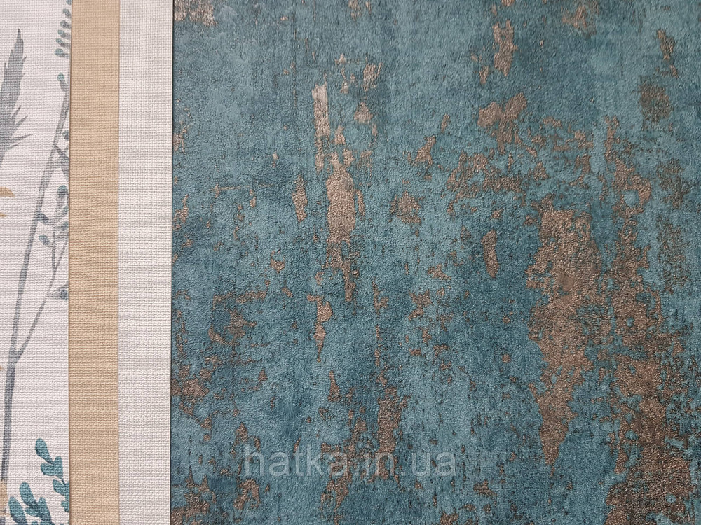 Шпалери вінілові на флізелін Erismann Casual Chic 1.06х10 під штукатурку під бетон бірюзові із золотом 12144-18 Київ - фото 2