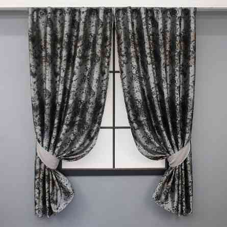 Комплект коротких штор VR-Textil Мармур Al-7 № 1461ш Сірий з чорним і какао 140х170 см 2 шт (35-0278) Київ
