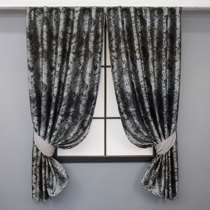 Комплект коротких штор VR-Textil Мармур Al-7 № 1461ш Сірий з чорним і какао 140х170 см 2 шт (35-0278) Київ - фото 1