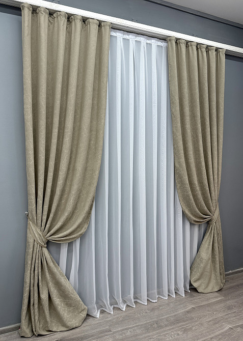 Комплект штор VR-Textil Жаккард Viva Marmo № 1779ш Тауп 150х290 см 2 шт (33-0742) Киев - изображение 3