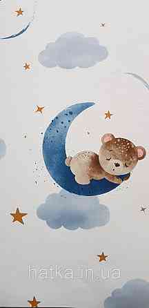 Шпалери флізелінові еко Rasch Kids World II 0.53х10 дитячі хмари зірки ведмедики блакитні на білому Київ