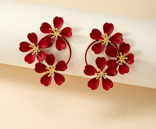 Сережки объемные красные Цветы Киев - изображение 2