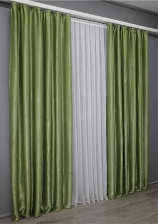 Комплект готових штор VR-Textil Льон Парма № 1377ш Світло-оливковий 100х275 см 2 шт (31-285) Київ