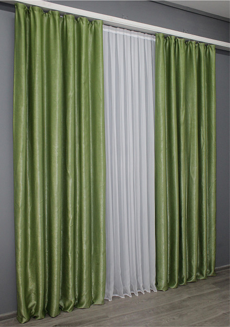 Комплект готових штор VR-Textil Льон Парма № 1377ш Світло-оливковий 100х275 см 2 шт (31-285) Київ - фото 5